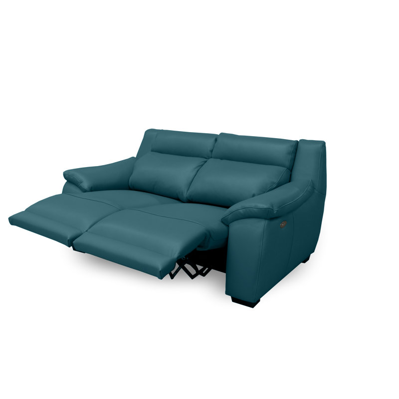 Layahna 169Cm Genuine Leather Pillow Top Arm Reclining Sofa, Blue