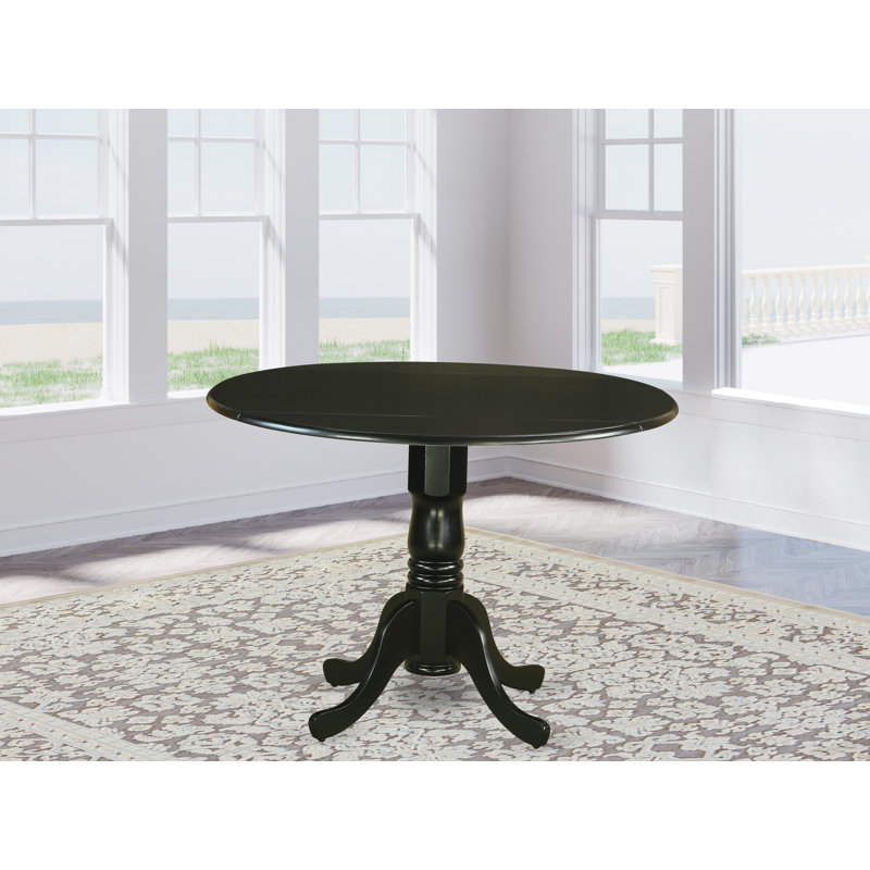 Philipston Dining Table - a Round Wooden Table Top with Dropleaf & Pedestal Base, 42x42 Inch, Wirebrushed Black