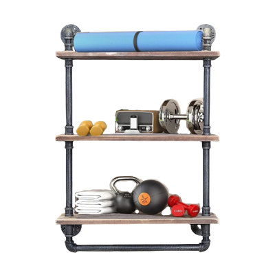 Industrial Pipe Shelving Rustic Bathroom Shelves With Towel Bar, 24" Pipe Shelf Wall Mounted, Farmhouse Bathroom Shelf Storage (3 Tier-24)