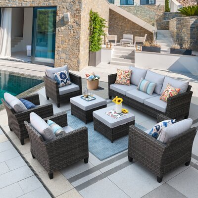 Lark Manor Allcot 7 - Person Outdoor Seating Group with Cushions ...