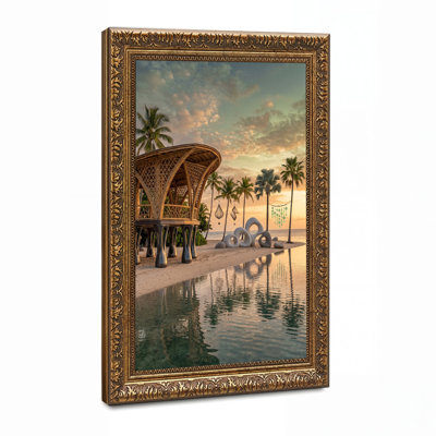 «Bamboo Pavilion on Tropical Beach at Sunset», art mural