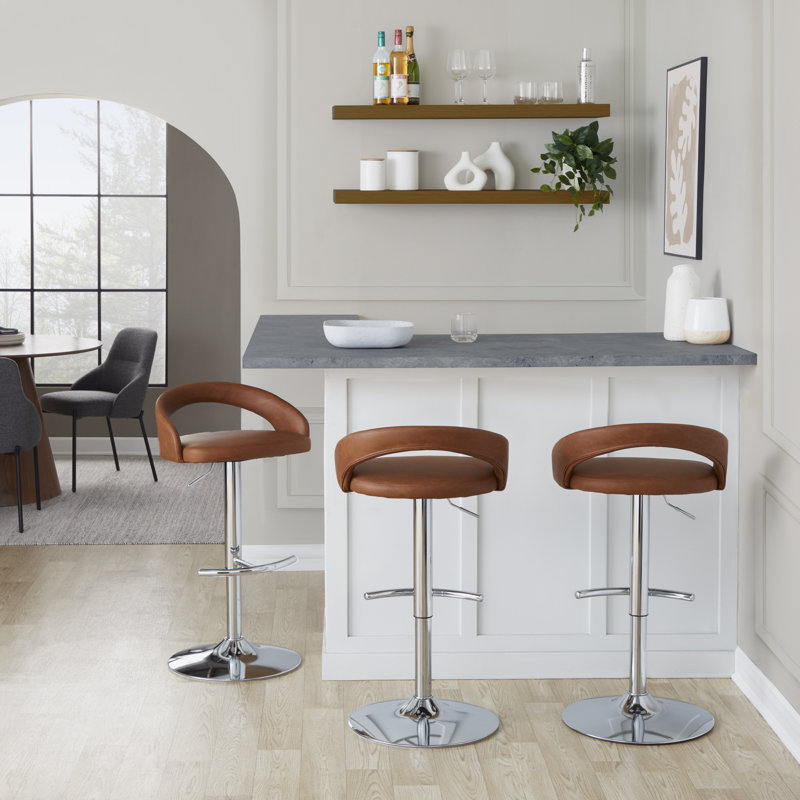 Tabouret de bar Laurenzio, Chameau / similicuir, Chrome chrome