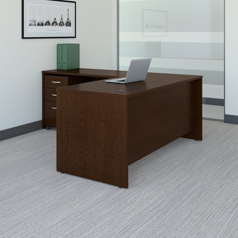 Bureau en forme de L 66 W avec retour 48 W et classeur mobile Series C, Cerise mocha