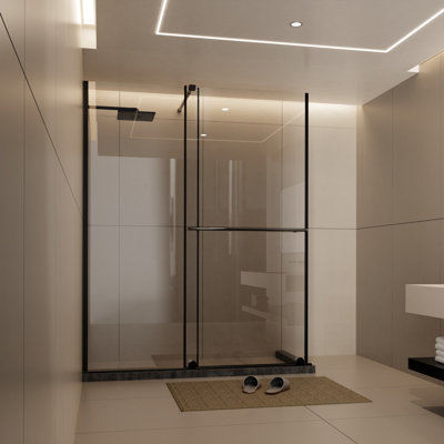 Porte de douche coulissante à largeur réglable de 76 à 152 cm (30 à 60 pouces), cadre en acier inoxydable noir, hauteur de 183 cm (72 pouces) et panneau en verre trempé
