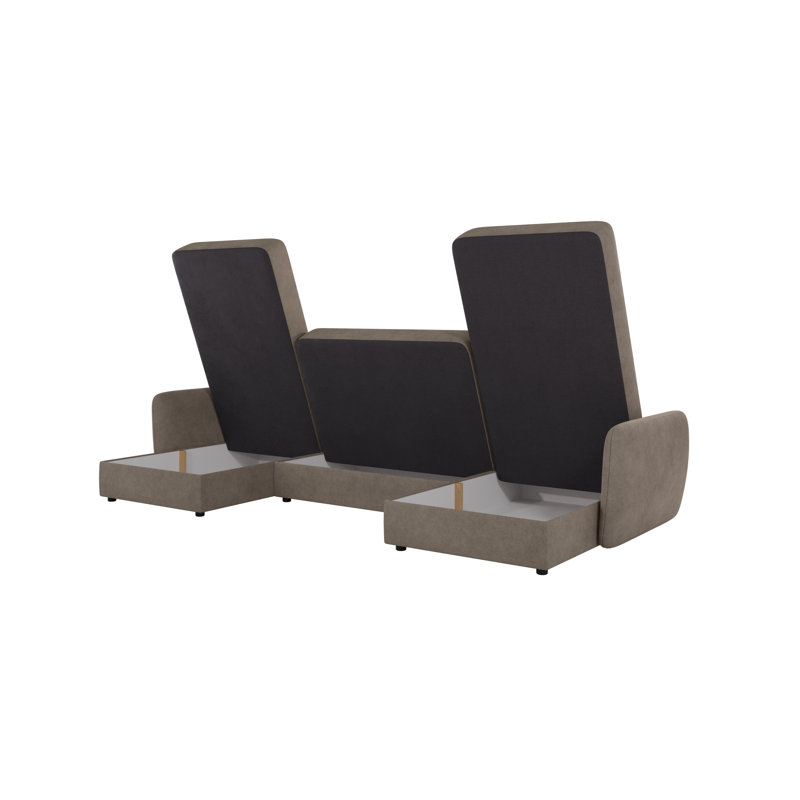 Modern U-Shape  Corner Sofa with Sleeping Function And Storage, Dark Beige