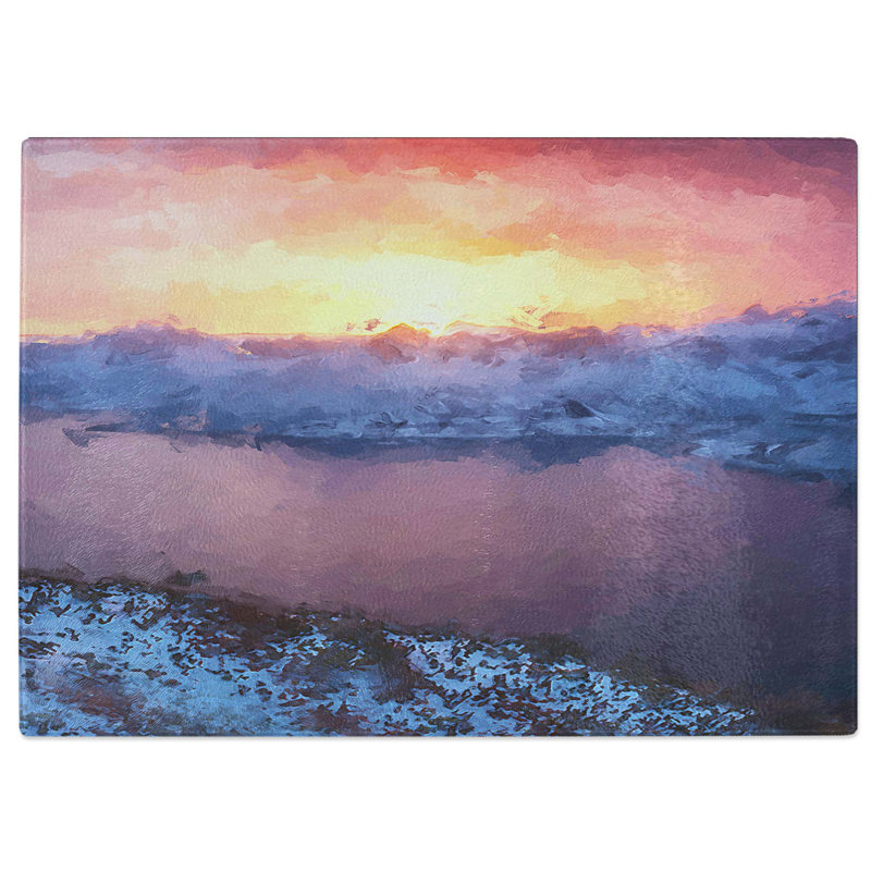 Tempered Glass Sunset over the Mountains in Norway Chopping Board, 28.5 cm W x 20 cm L