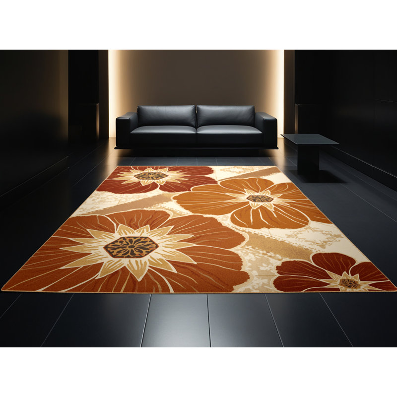 Machine Washable Parrilla Marigold Global Inspired Moroccan Rug in Brown – LightBrown Binding, 8x12