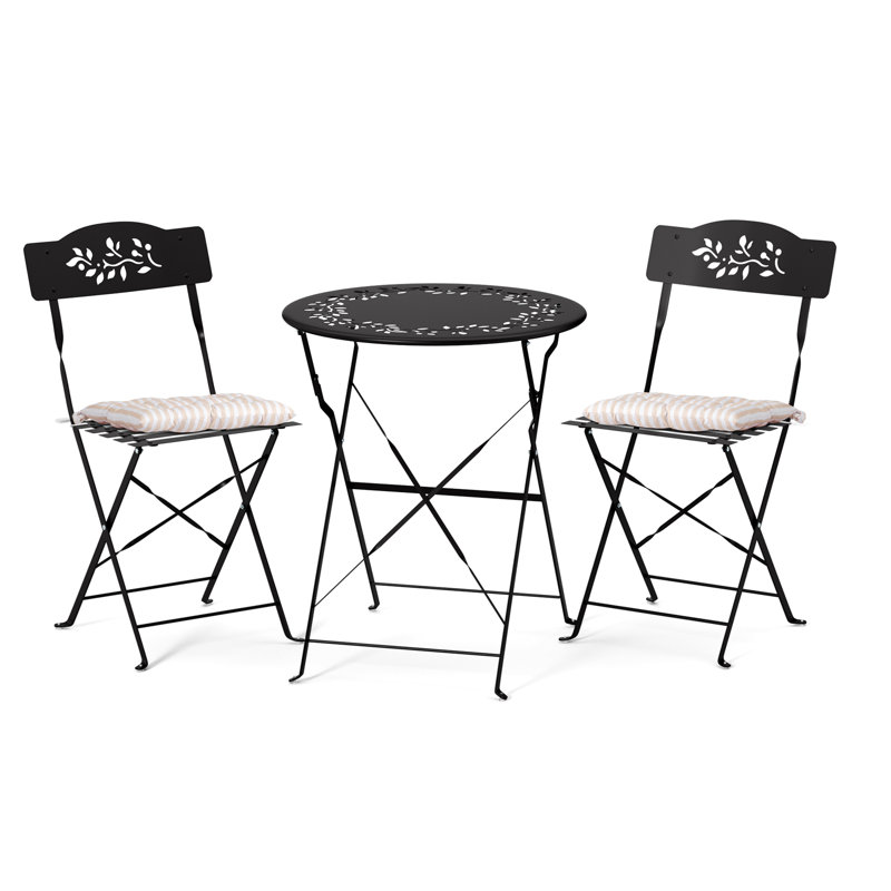 3-Piece Bistro Set With Seat Cushions,Black, Black