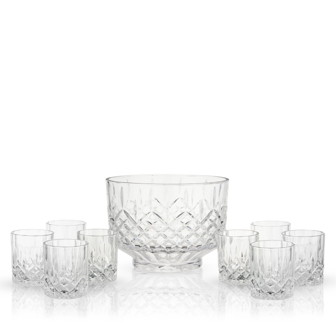 Admiral Crystal Punch Bowl and Tumbler Set Viski
