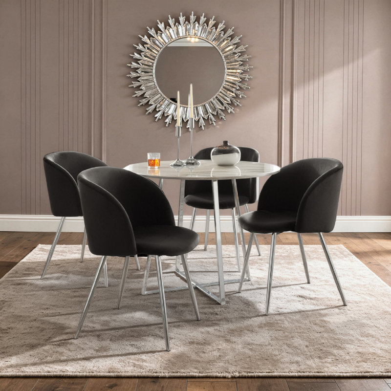 Terrance 18.5'' H Velvet Upholstered Parsons Chair, Black, Chrome