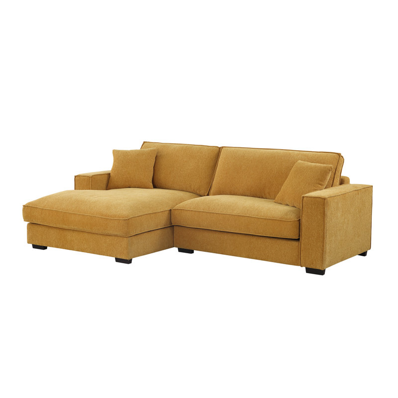 Braflin Upholstered Chenille Sofa Chaise Wide Seat Sectional, Left Hand Facing, Yellow Chenille