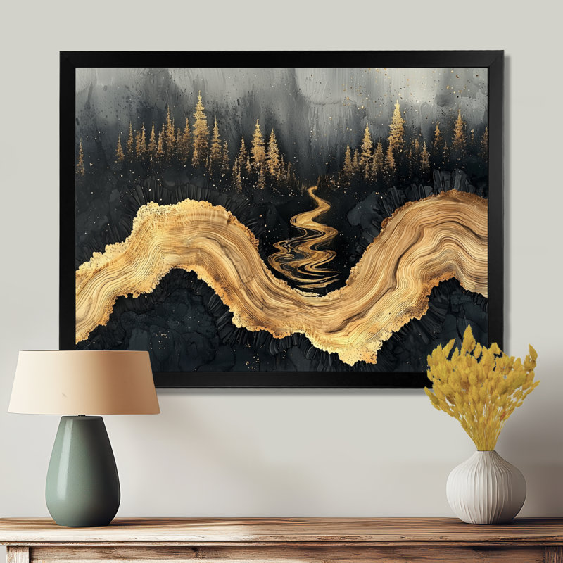 Forêt forêt de cristal onyx noir I - forêt, art mural, H 34 po x l 44 po, Cadre simple, Noir