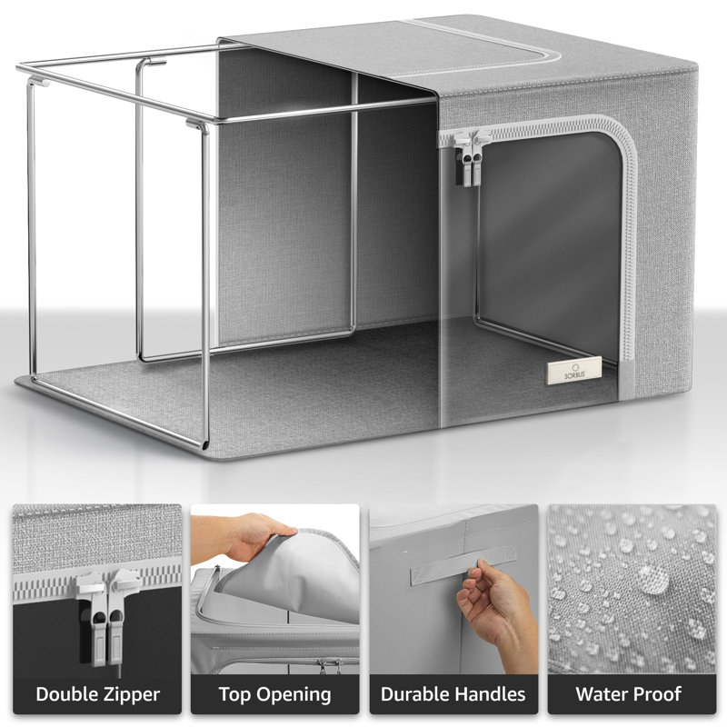 Medium Storage Box Foldable with Window & Handles 4 Pack, Gray