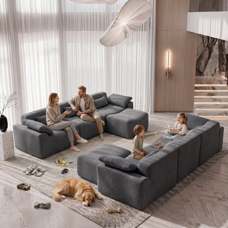 Canapé modulaire surdimensionné en U de 8 pièces Segal rembourré avec accoudoirs larges et coussins Segal