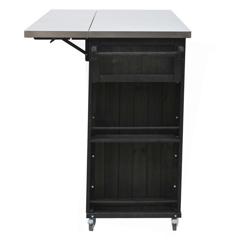 Outdoor Kitchen Island with Fir Wood & Stainless Steel Top, Ample Storage Space, Towel/Spice Racks, and Bottle Opener for Patio, Garden, or Backyard Use