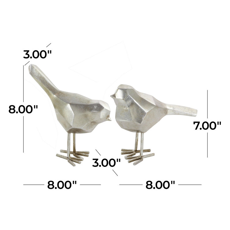 Glam Polystone Bird Decorative Sculpture with Origami Accents, Gray