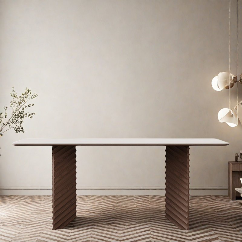 Home white rock slab rectangular dining table, 29.52" H x 62.99" L x 31.49" W