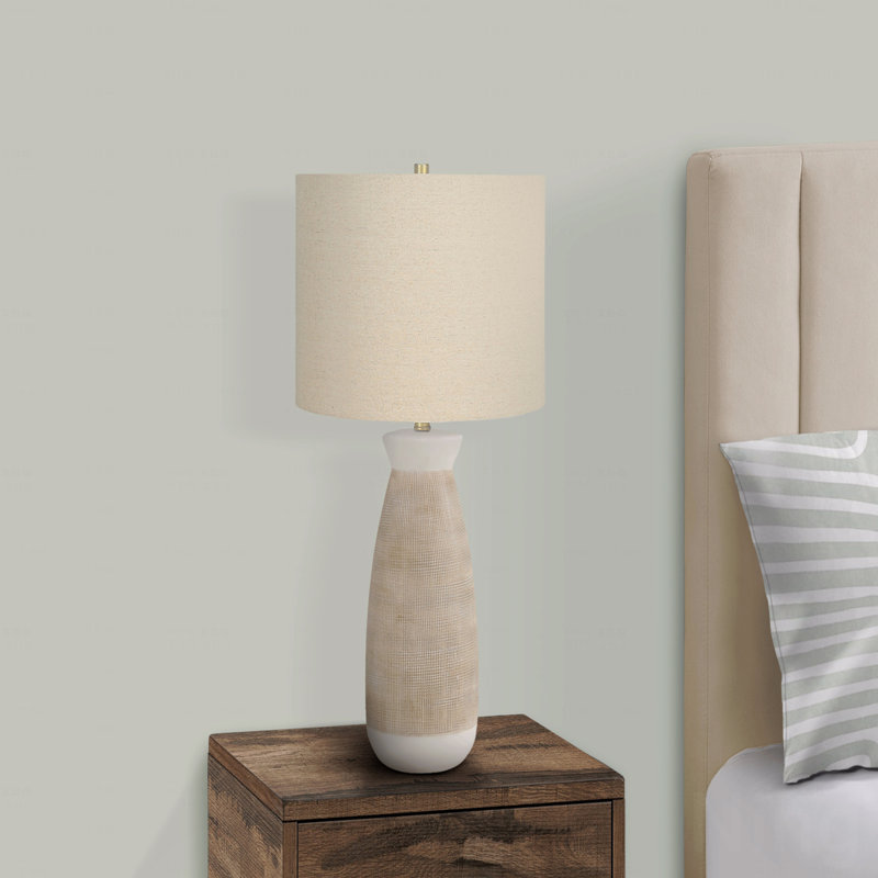 Table Lamp  - 27"H,, In Cream Ceramic Material, Beige Shade, Cream, White