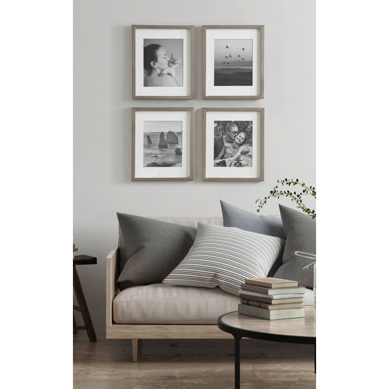 Ambrine Gray Wood Picture Frame - Set of 4 with Mat