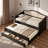 Wooden Daybed With Trundle, 2 Storage Drawers And Upholstered Button Tufted Backrest-1570164787
