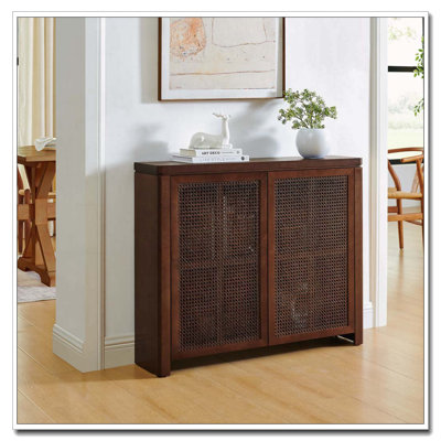Armoire 2 portes en rotin avec rangement, crédence de bar à vin rétro pour le salon / le vestibule / la cuisine
