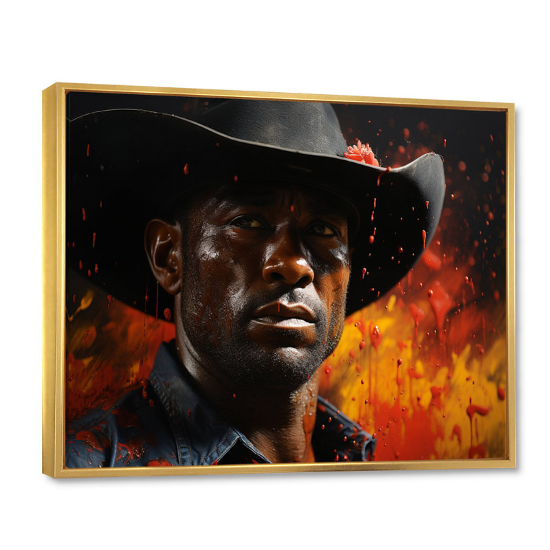Western Cowboy Pride, portrait sur toile, Cadre flottant doré, H 34 po x l 44 po x P 1,5 po