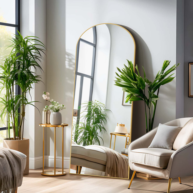 Miroir pleine grandeur en bois avec support, Doré, 71 po x 31 po