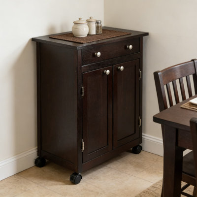 Chariot de cuisine Savannah avec tiroir et armoire de rangement, fabrication en bois massif et composite, assemblage requis