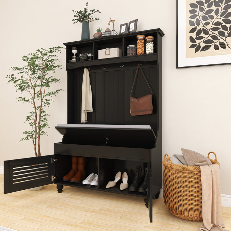 Arbre d'entrée Thado d'une largeur de 47,2 po avec banc et rangement pour chaussures, Noir