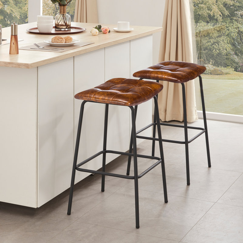 Camryn Upholstered Counter Stool with Metal Frame, Yellowish Brown