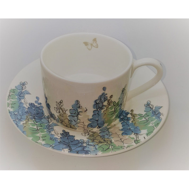 Tasse à thé et soucoupe Roy Kirkham-Blue Bone China-Fairfield fabriqué en Angleterre