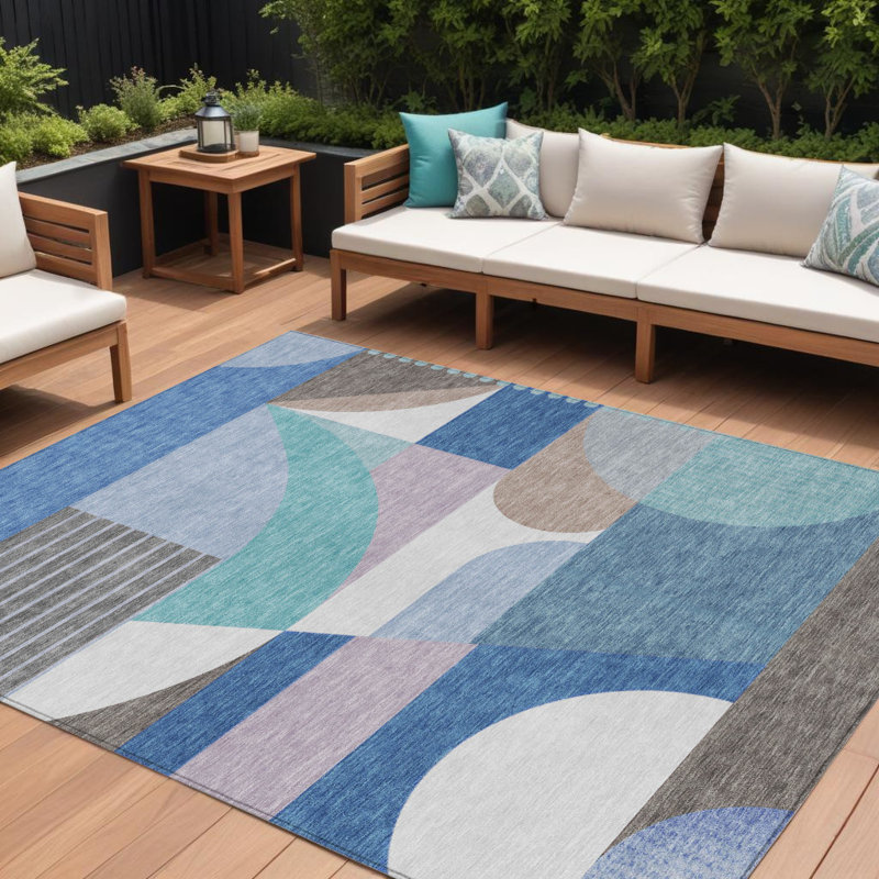 Tapis extérieur bleu sarcelle lavable 10 pi x 14 pi bleu et bleu sarcelle