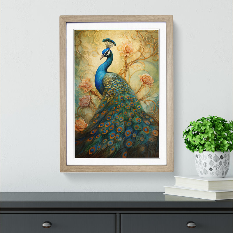 Peacock Tachisme - Framed Print, 64cm H x 46cm W x 2" D, Oak Framed