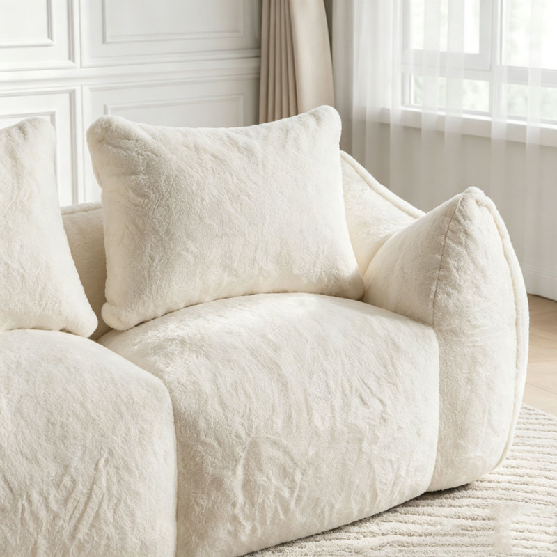 Canapé surdimensionné pour fauteuil à billes avec mousse à haute densité, sans assemblage, White Faux Fur