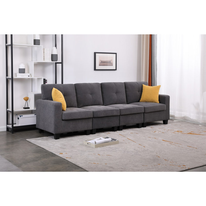 Upholstered 111.6'' Sofa, Dark Gray Linen Blend