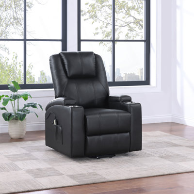 Macklin Black Upholstered Power Lift Massage Recliner