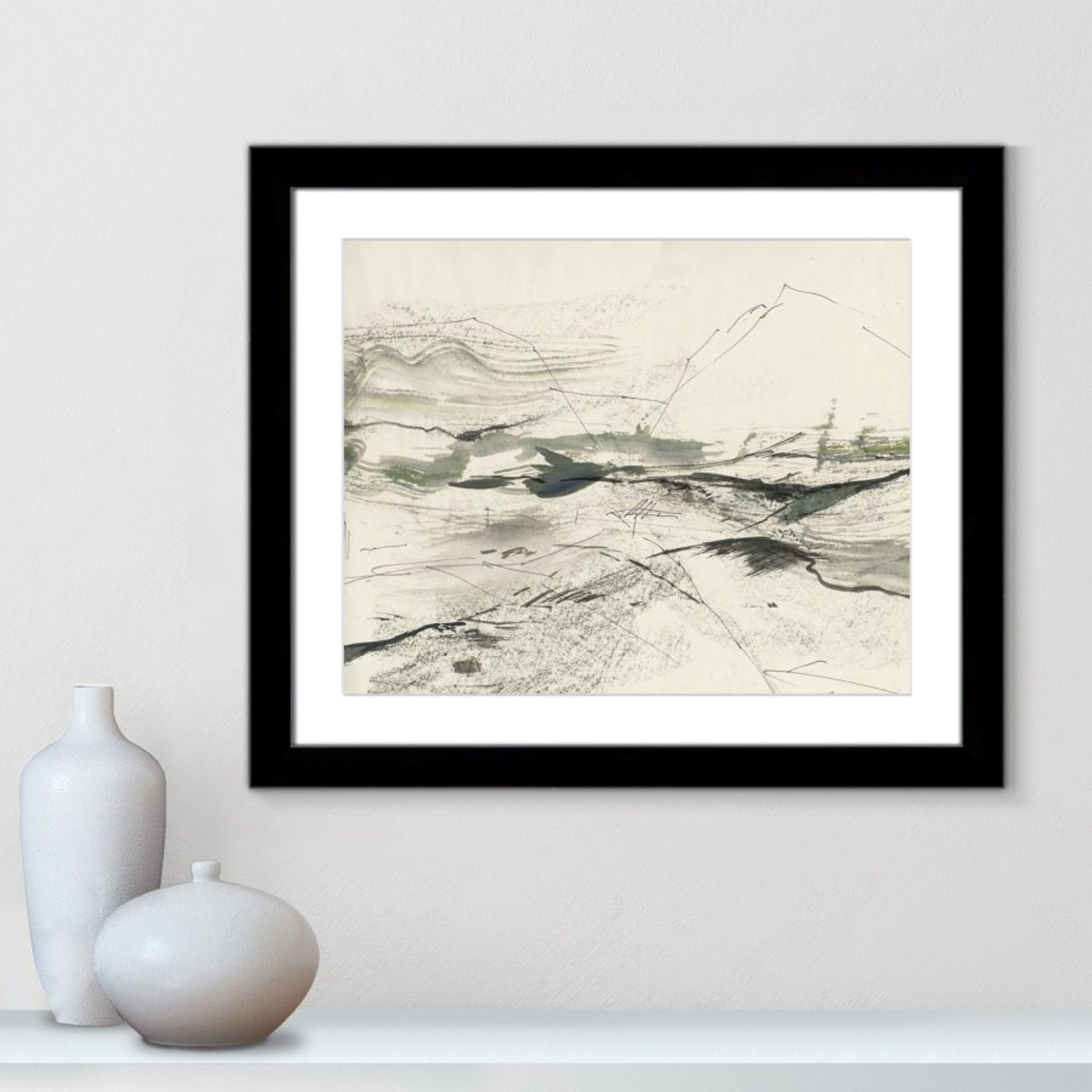 Green Sketches by PI Studio, 23" H x 27" W x 1.25" D, White, Black Cube Picture Framed