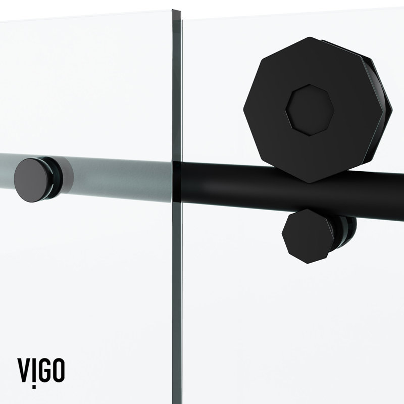 Elan Hart 68-72" W x 76" H Sliding Frameless Shower Door with 3/8" Clear Glass, Matte Black