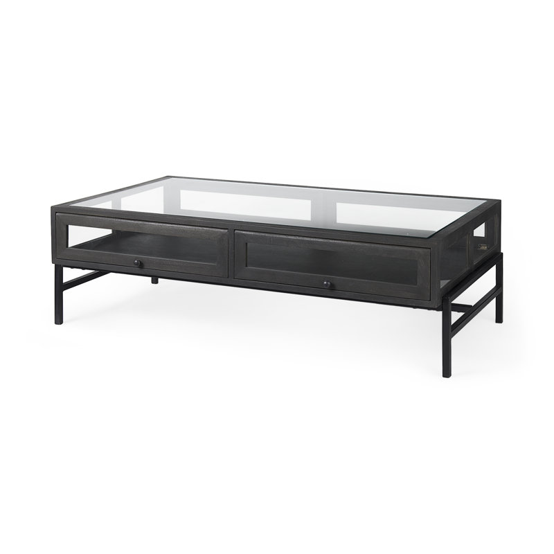 Table basse à 4 pieds avec rangement, 15 po x 49,5 po x 29,5 po, Marron foncé, Noir