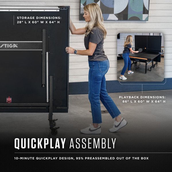 STIGA Carbon18 Table Tennis Table – 18mm Playfield - QuickPlay Assembly - Integrated Ball Storage - Tournament-Grade Net - Playback Mode