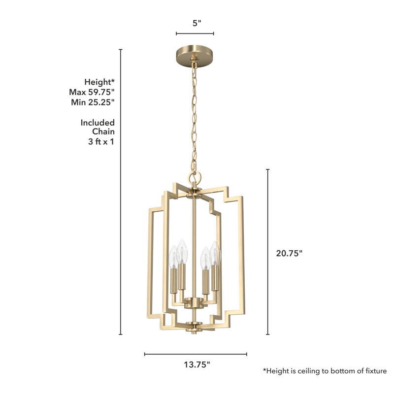 Zoanne 4 - Light Geometric Pendant, Alturas Gold, 65.75" H x 18.25" W x 18.25" D