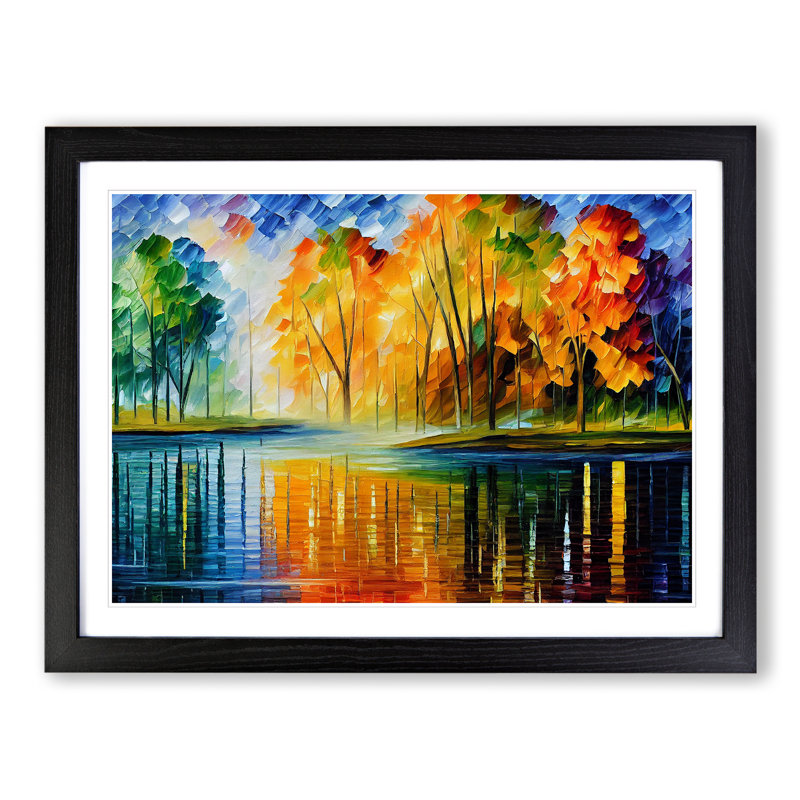 Pond by an Autumn Forest Abstract - Framed Print, Black, 34cm H x 46cm W x 2cm D