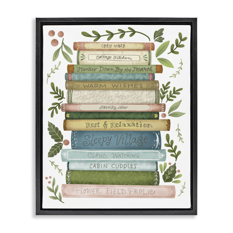 Cadre flottant Cozy Books At The Cottage, design par Giao Williams, H 31 po x l 25 po, Cadre flottant noir de jais