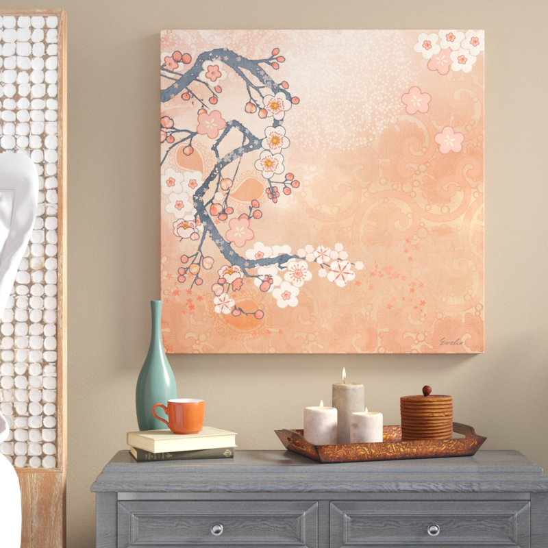 «Tokyo Cherry I», peinture sur toile, H 30 po x l 30 po