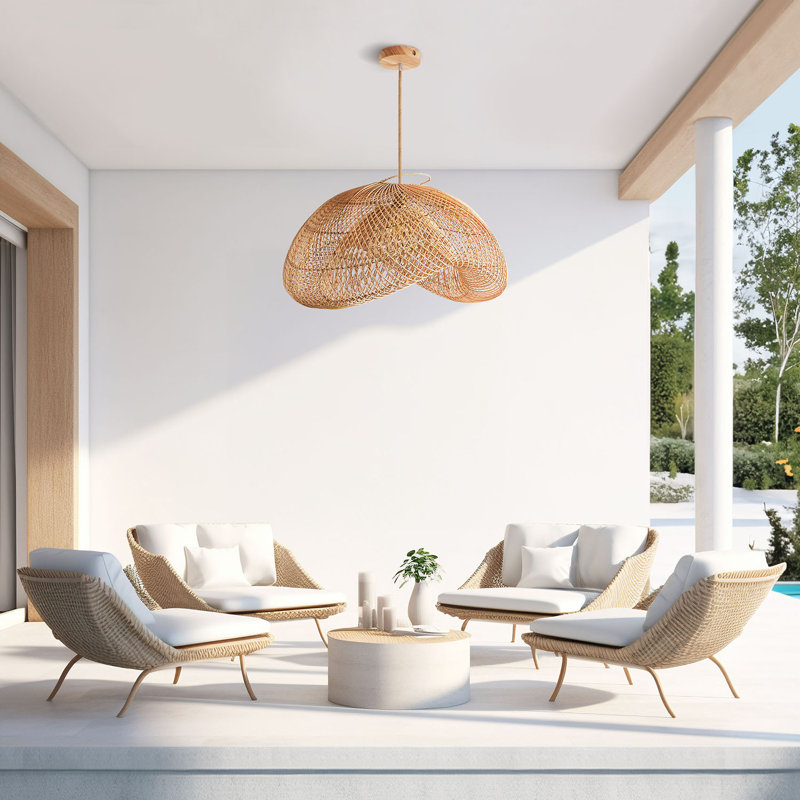 Luminaire suspendu d'extérieur en rotin Sepherina, Naturel, H 13 po x l 24 po x P 24 po