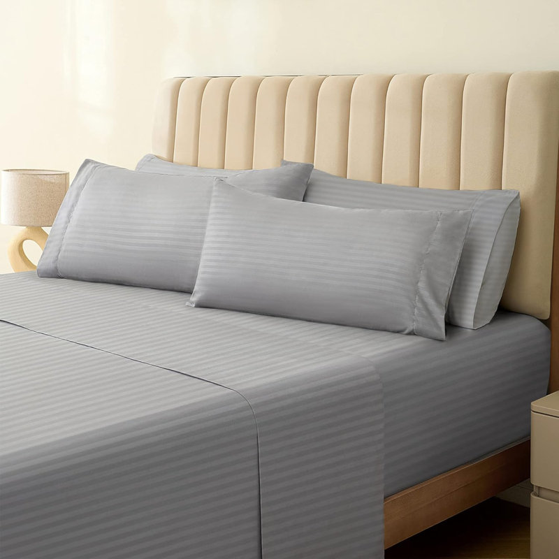 Luxclub 4 PC Light Gray King Silky Soft Cooling Extra Deep Pocket Performance Sheet Set, King Sheet Set with 4 Pillowcases