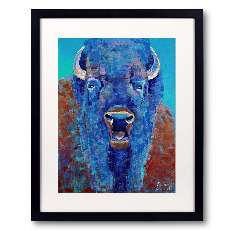Bellowing Bison Print by Dara Daniel, Black Framed Paper, 39" H x 30" W, White
