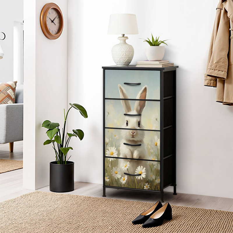 4 Drawer Dresser for Bedroom, Narrow Chest of Drawers, Wooden Top and Study Iron Frame 18"x37.5"-(WxH)