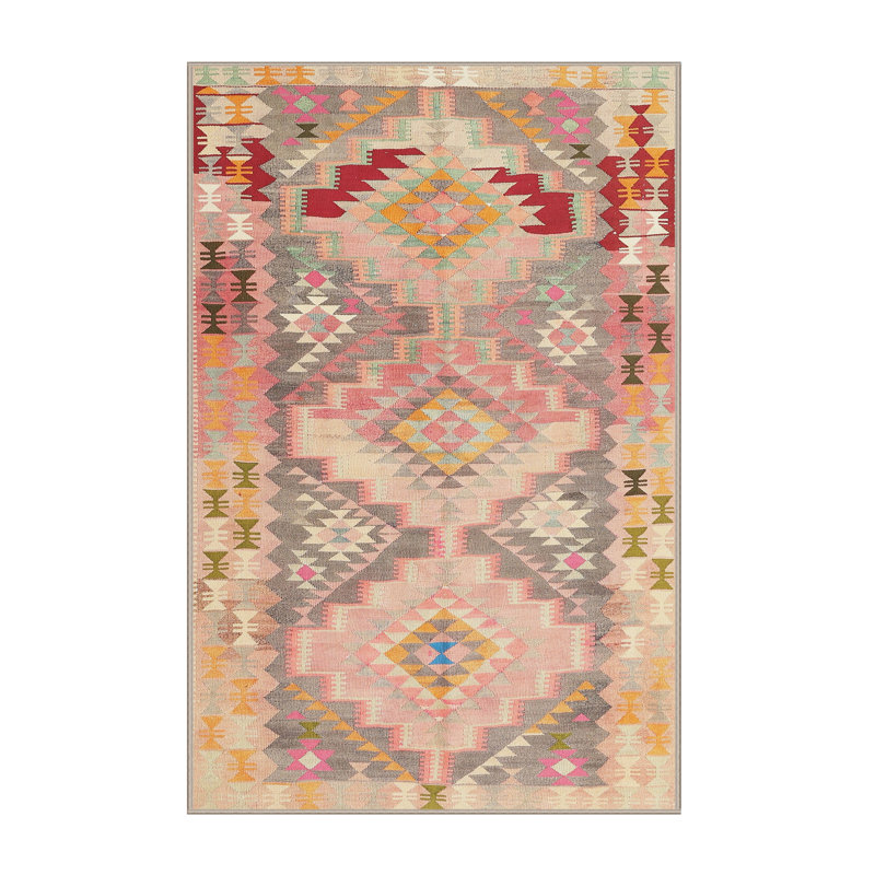 Tapis contemporain ivoire / orange / rouge, Rectangle 5 pi x 7 pi
