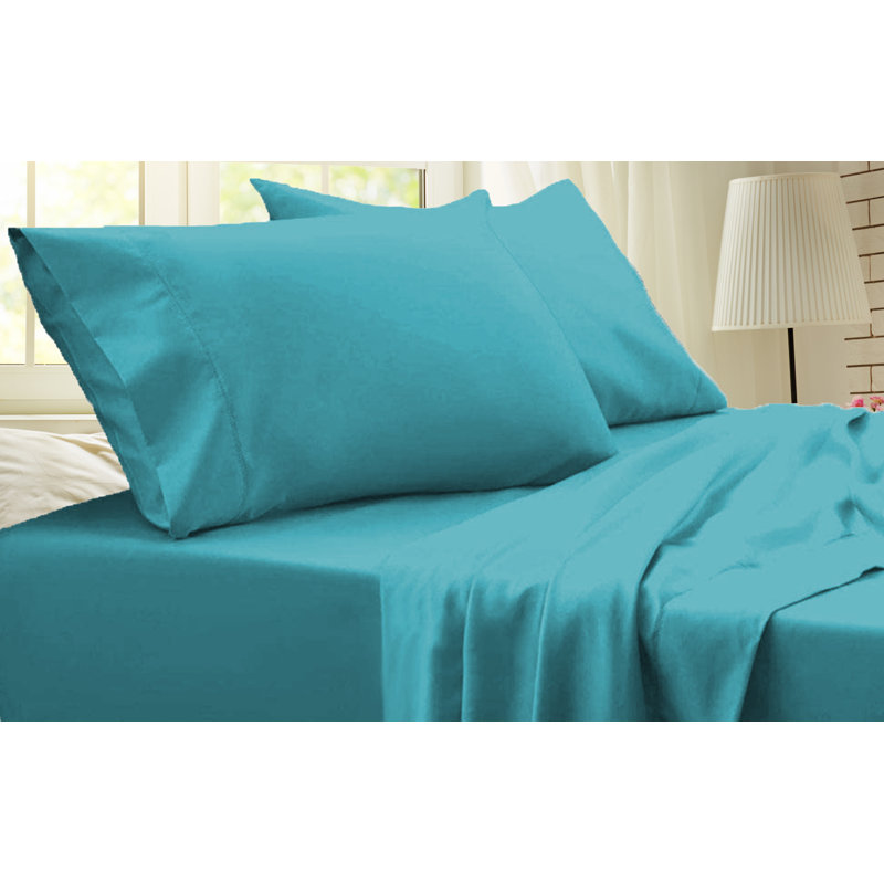 Ensemble de draps en rayonne de bambou de qualité supérieure 4 pièces, Ensemble de draps pour grand lit avec 2 taies d'or